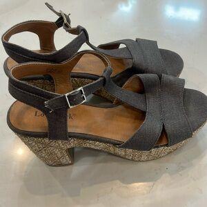 Lov Mark Denim Wicker Platform Sandals wedge chunky women's size 8.5 grey Bio-5